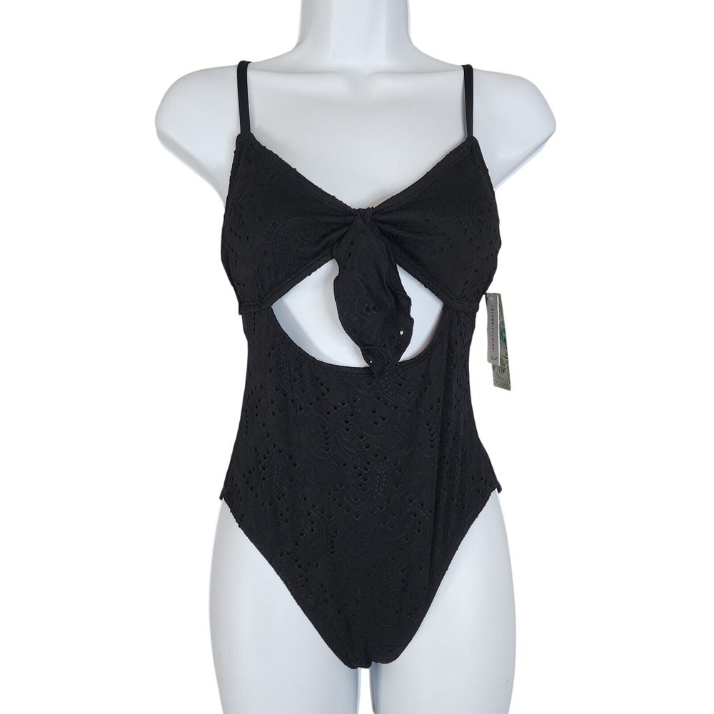 New!! CELEBRITY PINK SWIM Size Small Juniors' Black Eyelet Cut Out Tie Back 1pc